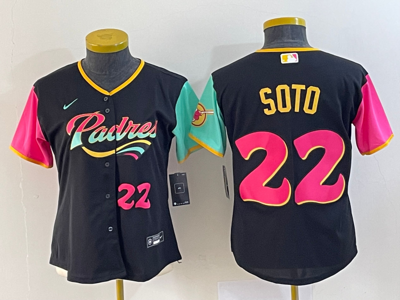 Youth San Diego Padres #22 Juan Soto 2022 Black City Connect With Patch Stitched Baseball Jersey